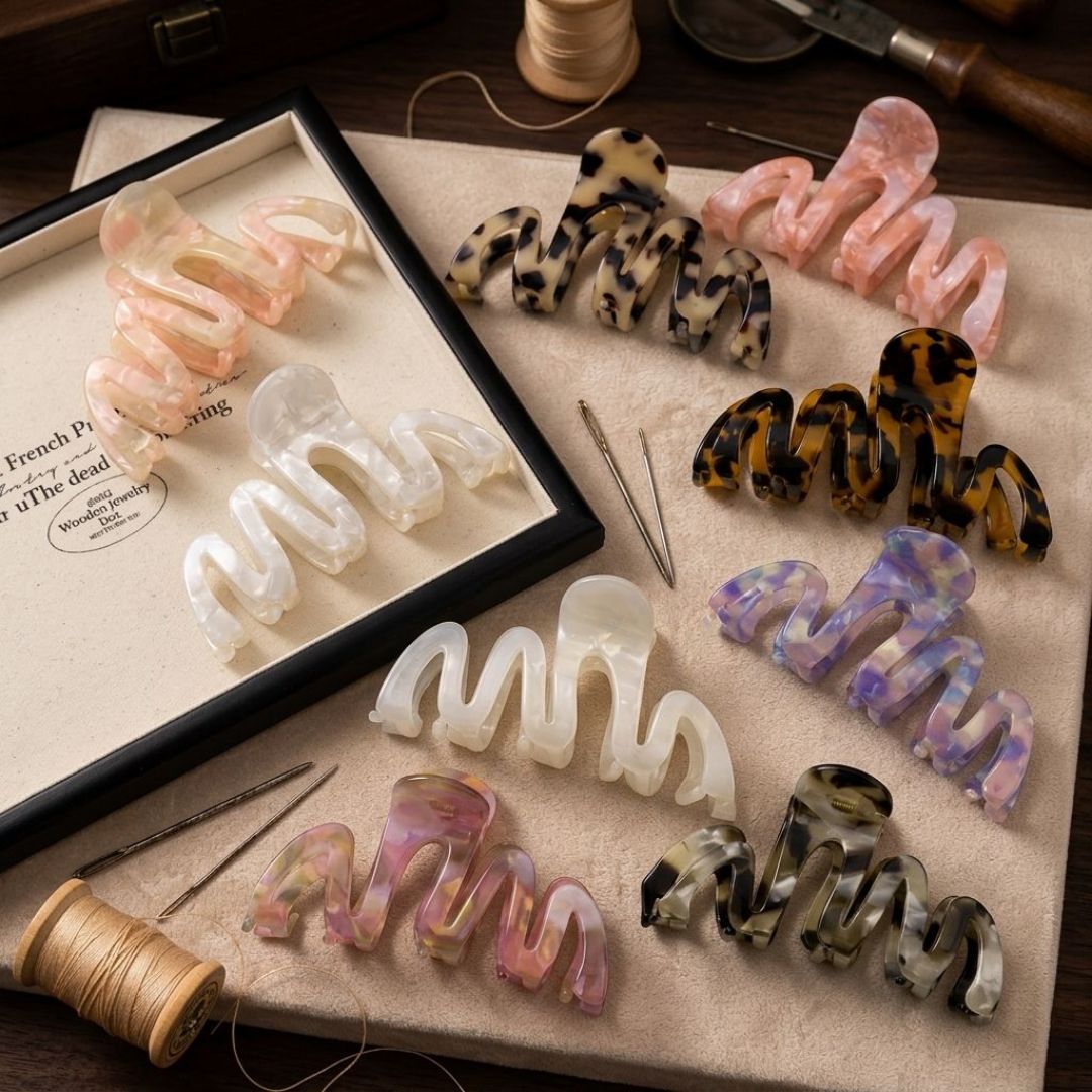 Mode Ny design Anpassad logotyp European American Wave 10,5 cm Acetate Shark Hair Claw Clips för kvinnor Flickor Accessoarer