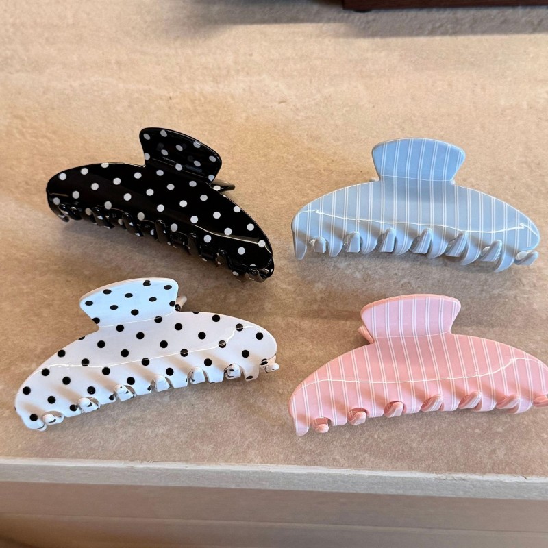 Nytt franskt mode Retro Miljövänlig anpassad logotyp Stripe Sweet Polka Dots Acetat Hårkloklämmor för kvinnors flickor Håraccessoarer
